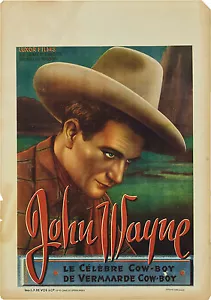 Vintage (c. 1939) John Wayne Poster Hand-Painted in Belgium (rare) 14.5”x19” - Picture 1 of 1