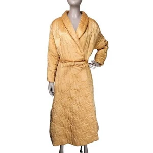 Vintage 40er Jahre Gold gesteppt Satin Gürtel Damen Morgenmantel - Bild 1 von 12