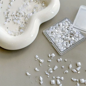 1Box 3D Pearls White Nail Flatback Beads Rhinestone Mix Sizes Nail Tips Beauty - Picture 1 of 7