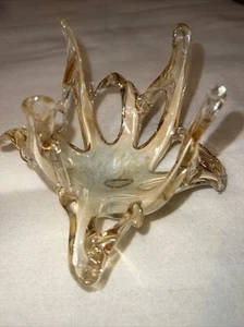 Vintage Murano Lavorazione Yellow Iridescent Reticulated Hand Blown Art Glass 7” - Picture 1 of 10