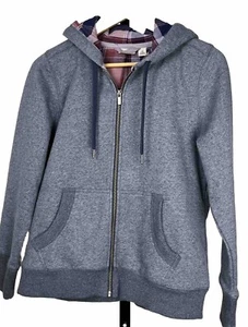 LL Bean Hoodie Womens Small Petite Blue Full Zip Jacket Lined Red Purple Plaid - Picture 1 of 6