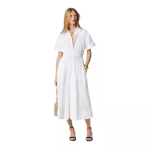 J Crew Elena Cotton Shirt Dress Midi Collared Short Sleeve Womens Size 6 White - Picture 1 of 10