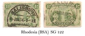 GoodChoice: RHODESIA (BSA) 1910 KGV SG122 x2 ½d green, used F/VF CV£160 ($200)
