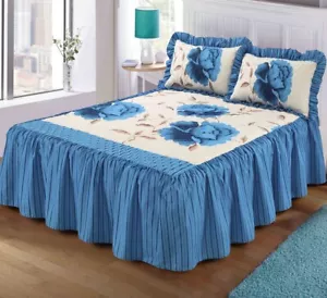 Floral Quilted Bedspread Bed Throw Single Double King Size Embossed Bedding Set - Picture 1 of 15