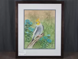 Karl J. Feng "Die Schönheit" Nymphensittich Original Aquarell Gemälde signiert, gerahmt - Bild 1 von 11