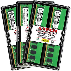 A-Tech 48GB 6x 8GB 1Rx8 PC4-19200E DDR4 2400 MHz ECC UDIMM Server Memory RAM - Picture 1 of 4