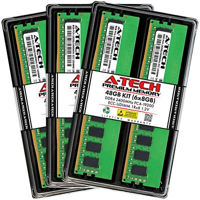 A-Tech 48GB 6x 8GB 1Rx8 PC4-19200E DDR4 2400 MHz ECC UDIMM Server Memory RAM - Image 1 of 4