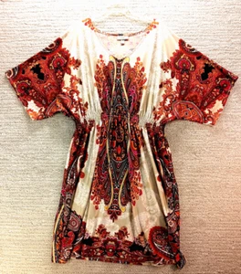 Dressbarn donna taglia 20 arancione paisley cambio midi scollo a V manica 3/4 casual - Foto 1 di 8