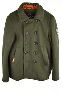 Superdry Uomo Navy Stile Militare Doppiopetto Mac Trench Cachi Taglia S LANA - Foto 1 di 11