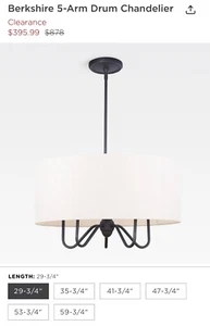 NIB Rare! REJUVENATION Berkshire 5-Arm Drum Chandelier, Bronze/ Matte Black - Picture 1 of 15