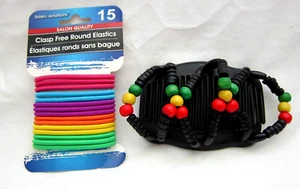 Women 4.5"X3" Black Hair Comb with Rasta Beads &15 Colorful Elastics-New!AR4S - Picture 1 of 3