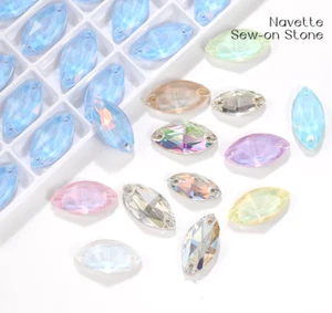 Cuentas de joyas de cristal de estrás plano de vidrio Mocha Navette de alta gama - Imagen 1 de 18