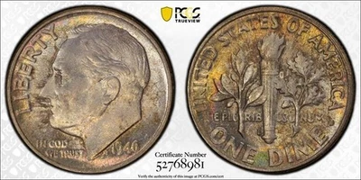 1946-D Roosevelt Dime 10C PCGS MS 66 FB Toned - Image 1 of 4