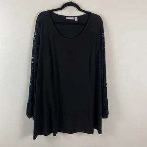 Susan Graver Black Liquid Knit Fit Flare Top Lace Sleeves A369122 Size 3X - Picture 1 of 11