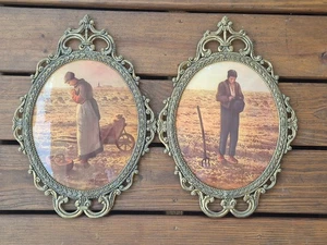 2 Vtg Brass Convex Bubble Glass Picture Frame The Angelus Millet Farmers Art - Picture 1 of 8