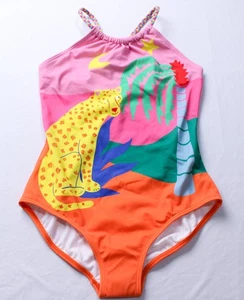 Boden Girl's Loop Back Braided Swimsuit CG2 Jungle Placement Size 10-11Y NWT - Picture 1 of 4