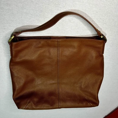 Kooba Slouchy Leather Hobo Bag Brown Pebbled Classic Neutral Middle Zip Pocket - Image 1 of 4