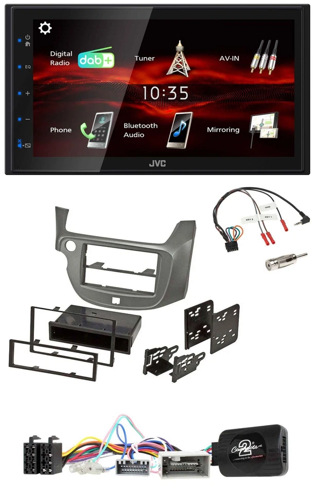 JVC USB Bluetooth Lenkrad DAB 2DIN Autoradio für Honda Jazz ab 2014 silber - Bild 1 von 4