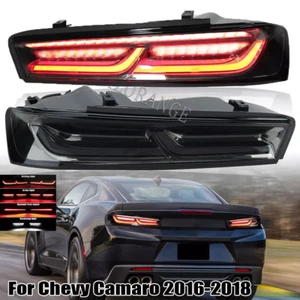 Pair LED Tail Light For Chevy Camaro 2016-2018 Smoked Rear Lamp W/Sequential L+R - Picture 1 of 13