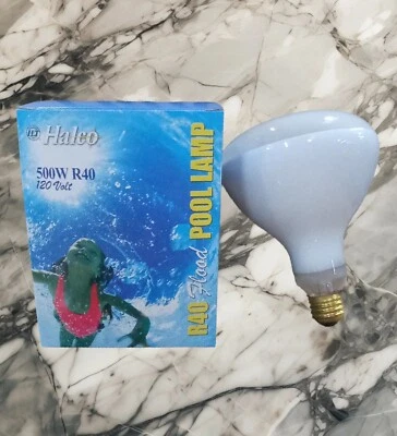 Halco 120V R40 500W Flood Pool Lamp Brass Base E26 Hard Glass Bulbs 104042