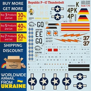 Republic P-47 Thunderbolt Part 1 1/72 Scale Decals Kit Print Scale 72-026 - Bild 1 von 12