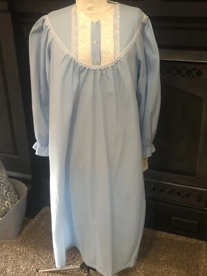 Fundamentals Housecoat Vintage Nightgown NWT Blue Lace Trim Size Large Sears - Image 1 of 4