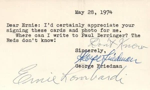 Béisbol Ernie Lombardi Salón de la Corte firmado 3x5 con certificado de autenticidad de la JSA - Imagen 1 de 2