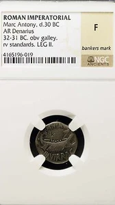 Roman Imperatorial Marc Anthony d.30 BC AR Denarius NGC Graded F - Picture 1 of 2