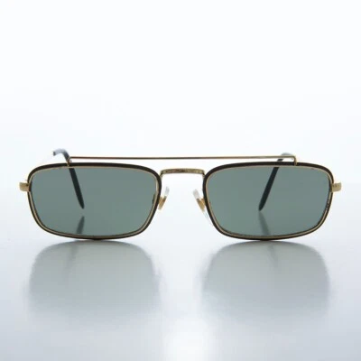 Gold Rectangular Vintage Aviator Sunglasses - Kirby - Image 1 of 3