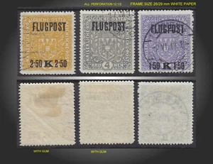 1918 AUSTRIA FIRST AIR ISSUE USED WHITE PAPER PERF.12.1/2 SCT.C1-C3 MI.225yA-7yA - Picture 1 of 1