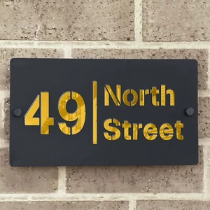 Personalise Gloss Black House Number Plaque Laser Cut 20x13cm Mirror Finish Sign - Picture 1 of 29