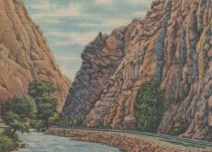 Weber Canyon UT Union Pacific UP Railroad Tracks river linen postcard G415 - Picture 1 of 3