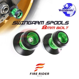 Billet Green M8 Rear Swingarm Spools Twall For Kawasaki Z900 17 18 19 20 - Picture 1 of 4