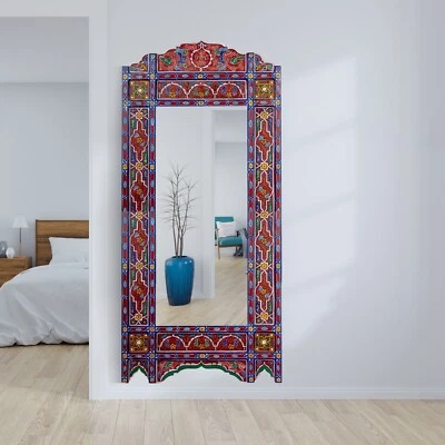 Red & Blue Full length Floor frame for a mirror, Moroccan handpainted (no glass) - Image 1 of 4