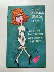 Vintage Get Well Greeting Card Humorous Fan Dancer - Pleasant Thoughts Co. - Picture 1 of 7