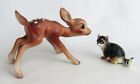 Vintage Miniature Ceramic Bambi Deer Fawn Looking at Raccoon Figurine Pair