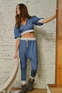 free people Joggers and top set snow bunny lounge causal blue size small - Picture 1 of 7