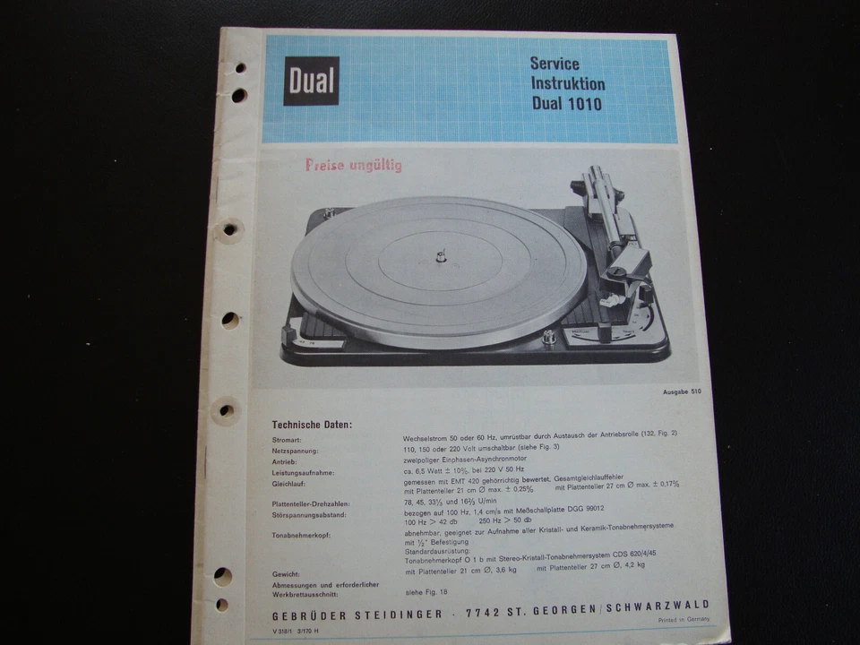 Original Service Manual Dual 1010 - Bild 1 von 1