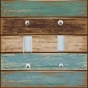 Copripiastra interruttore luce CASA RUSTICA ASSI LEGNO INVECCHIATO BLU BEIGE ORIZZONTALE - Foto 1 di 26
