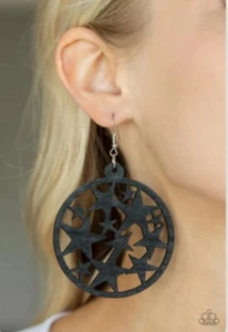 Paparazzi ~ Cosmic Paradise ~ Black Wooden ⭐️Star ⭐️Earrings ~⭐️ - Picture 1 of 1