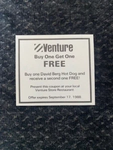 Venture Store Restaurant Vintage BOGO Coupon 1988 Rare - Picture 1 of 1