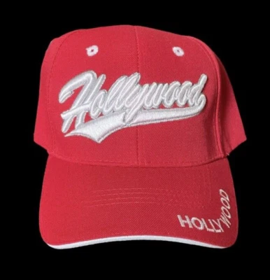 NWOT Headwear Men's Embroidered Script Baseball Cap Hat Hollywood Red White New - Image 1 of 4