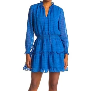 NSR ruffle trim smocked mini dress blue floaty feminine EUC - Size Medium - Picture 1 of 8