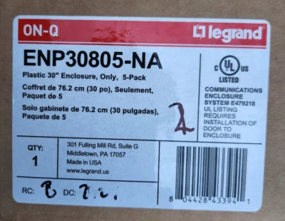 (5件装)Legrand On-Q ENP30805-NA 30英寸塑料外壳,无保护套, — 第 1/3 张图片