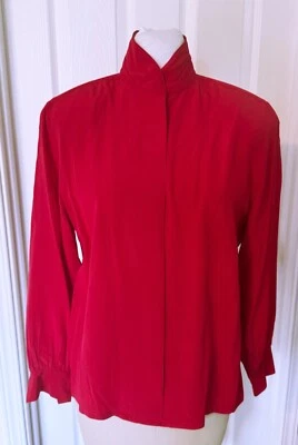 NORDSTROMS INDIVIDUALIST SPORTSWEAR BLOUSE RED LONG SLEEVE 100% SILK SIZE 10 Foto 1 de 4