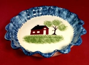 Vintage Snyder Blue Spongeware 11" "Farmhouse" Round Scalloped Pie Plate - Picture 1 of 4