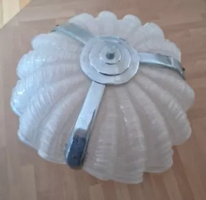 original Art Deco Muschelschale Milchglas Deckenlampenschirme Chrom Halter - Bild 1 von 8