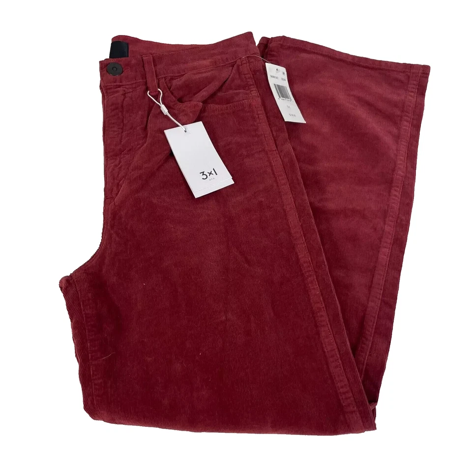 3x1 Austin Corduroy Crop Pants 27 Crimson Red Straight Leg 5 Pocket Womens