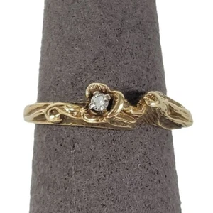 Anello botanico in oro giallo 14 kt con accento di diamante originale misura 4,75 peso 3,06 g - Foto 1 di 12