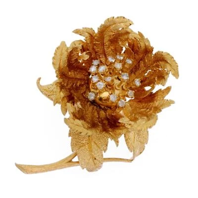 Hammerman Brothers 1ct Diamond 18k Yellow Gold Movable Petals Rose Brooch - Image 1 of 4